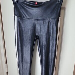 Black Shiny Leggings with White Stripes